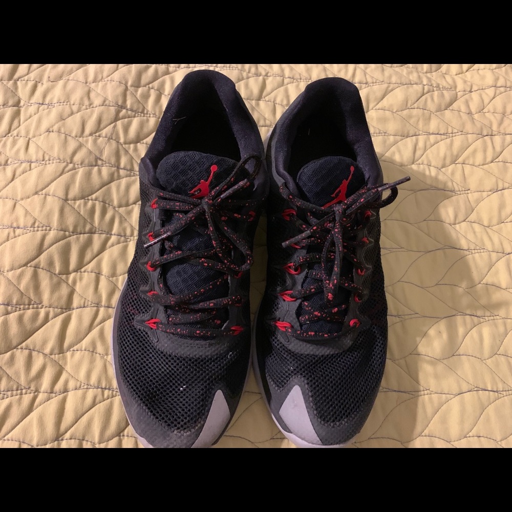 Black, gray and red Jordan Court Shoes